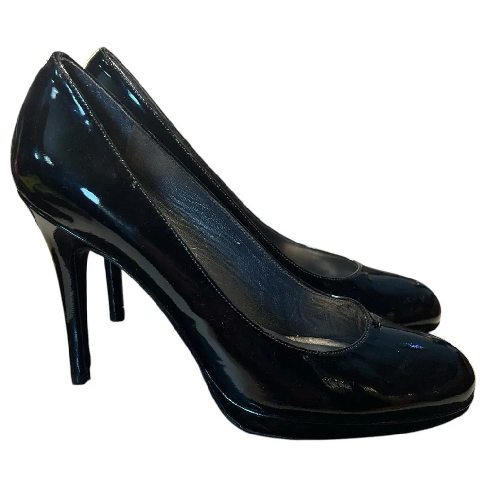 Stuart Weitzman Platswoon Black Patent Leather Platform Heels Size 7 N